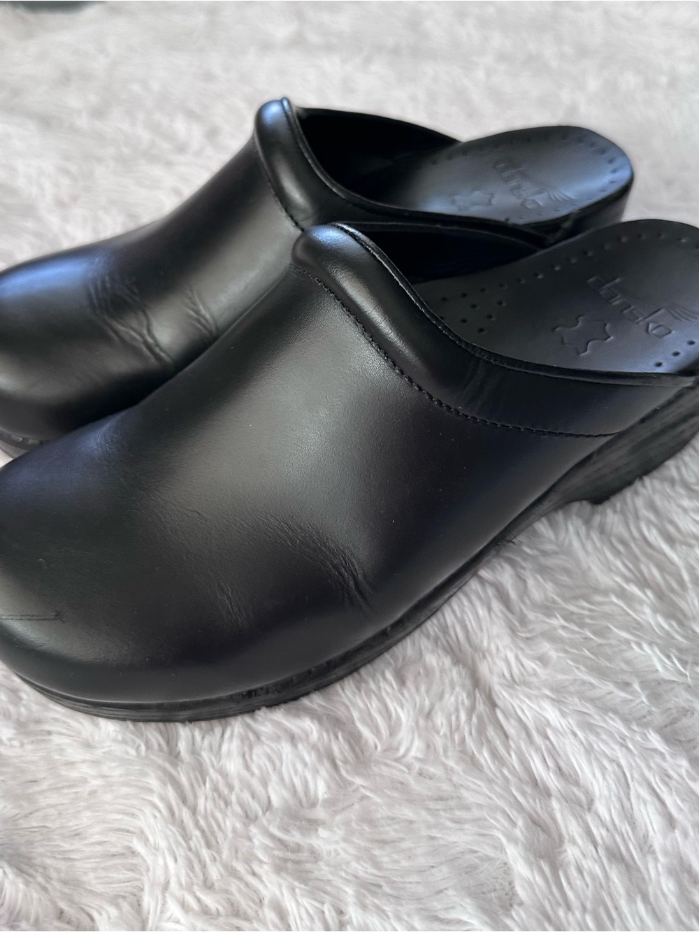 Dansko Black Leather Slip-On Clogs for Men